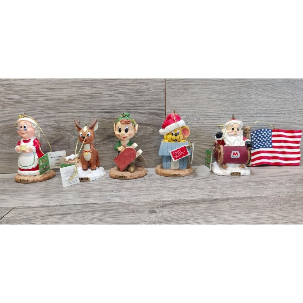 Marathon Holiday Ornaments Collectors 6 Pc Set Christmas Santa Elf Mrs. Claus